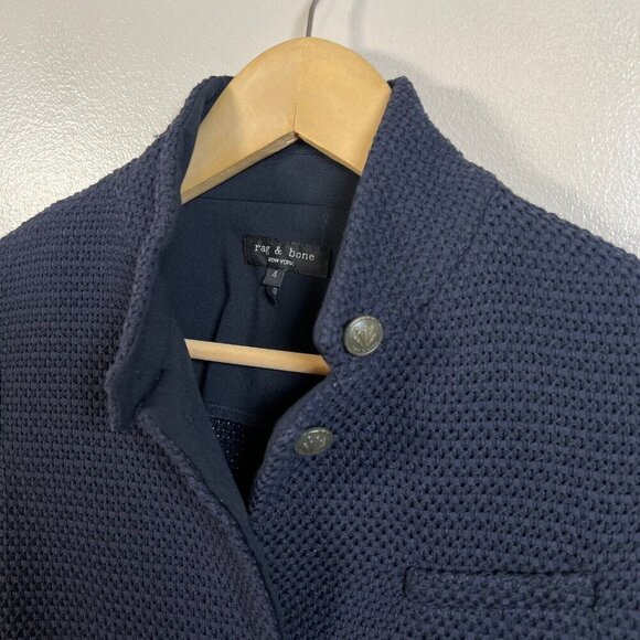 Rag and Bone Slade Tweed Blazer Womens Size 4 Navy Blue Work Career Professional - Picture 4 of 12